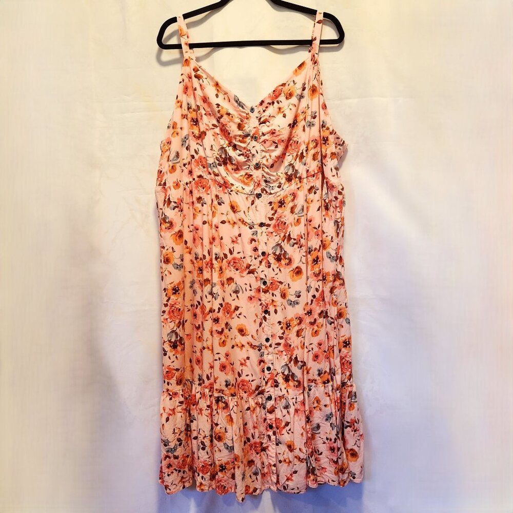 Torrid Sleeveless Smocked Challis Midi Dress Size 4 Pink Floral Empire Waist